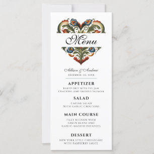 Norwegian Rosemaling Heart Editable Dinner Menu