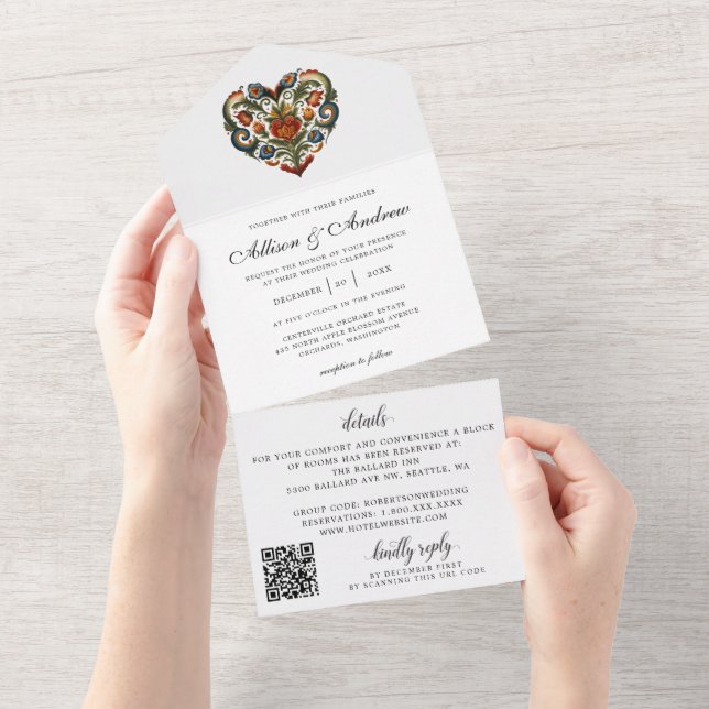 Norwegian Rosemaling Heart | Wedding Invitation (Tearaway)