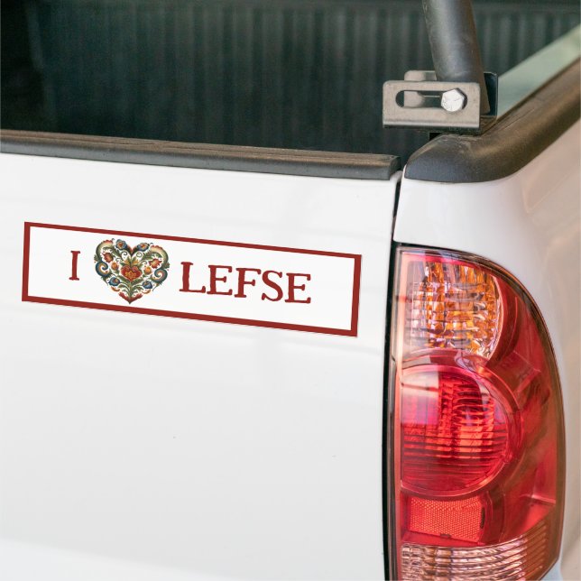 Norwegian Rosemaling I Heart Lefse Bumper Sticker (On Truck)