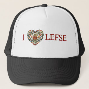 Norwegian Rosemaling I Heart Lefse Trucker Hat