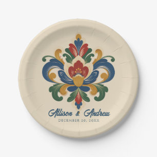 Norwegian Rosemaling Wedding Paper Plate