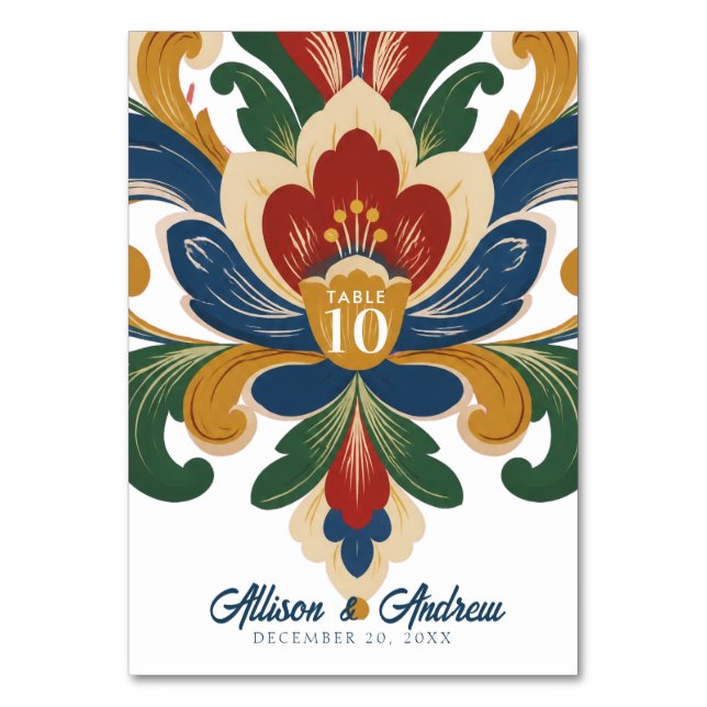 Norwegian Rosemaling Wedding  Table Number (Front)