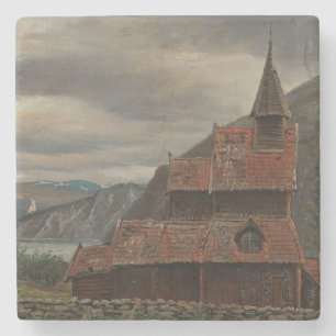 Norwegian Stave Church (by Knud Baade) Stone Coaster