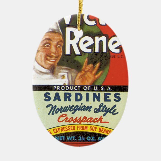 Norwegian Style Sardines Ceramic Ornament (Front)