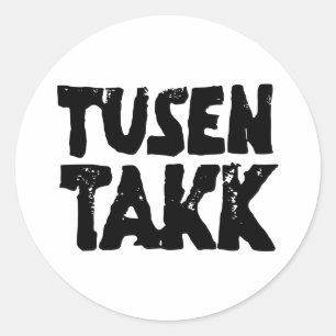 Norwegian "Thank You" Black and White Lino Cut Classic Round Sticker