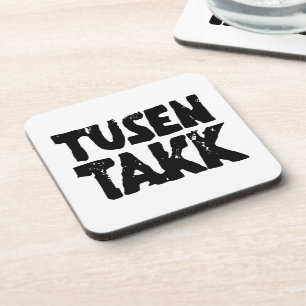 Norwegian "Thank You" Black and White Lino Cut Coaster