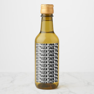 Norwegian "Thank You" Black and White Lino Cut Wine Label