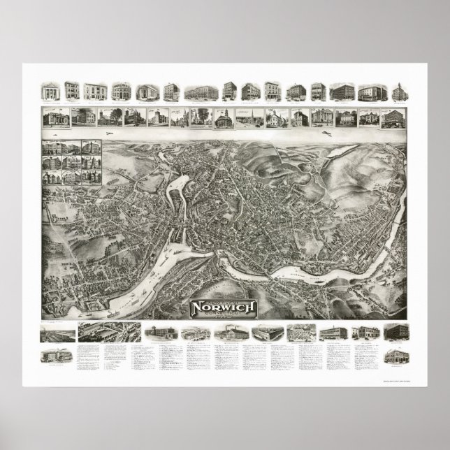 Norwich CT Panoramic Map - 1912 Poster (Front)