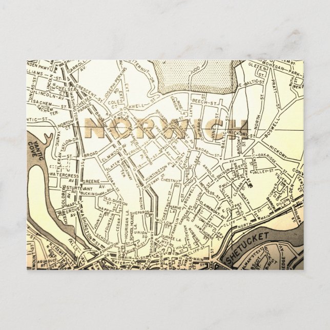 Norwich, CT Vintage Map Postcard (Front)