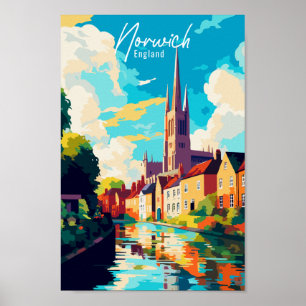 Norwich England vintage travel Poster