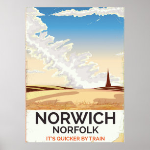 Norwich, Norfolk vintage style rail travel poster