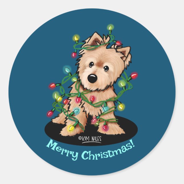 Norwich Terrier Christmas Sticker (Front)