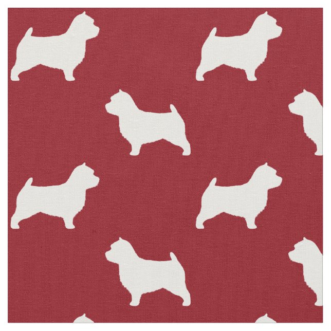 Norwich Terrier Dog Silhouettes Red and White Fabric (Close Up)