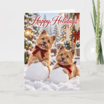 Norwich Terrier Happy Holidays Card