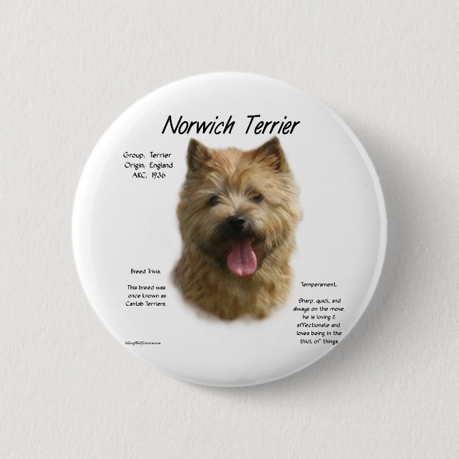 Norwich Terrier History Design 2 Inch Round Button (Front)