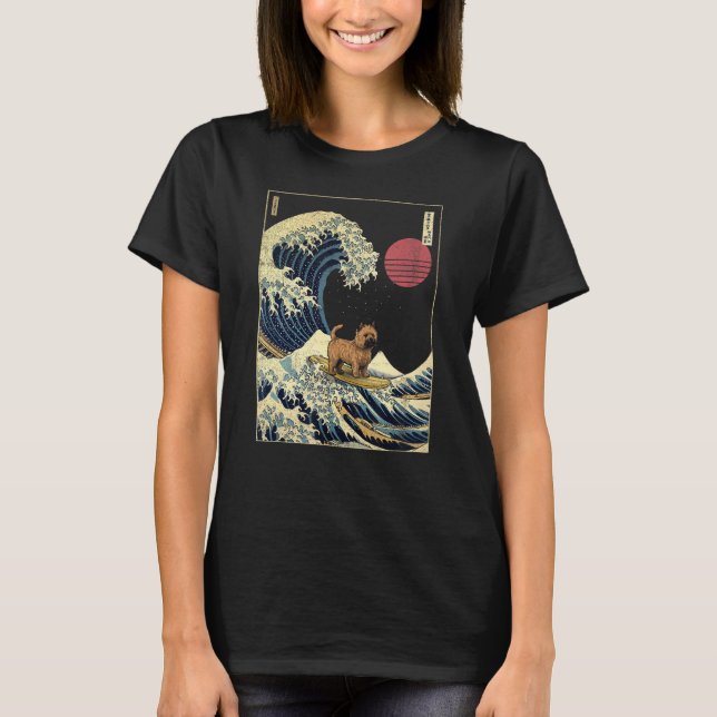 Norwich Terrier Japanese Kanagawa Wave  Surf Dog T-Shirt (Front)