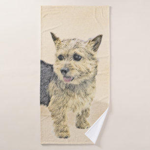 Norwich Terrier Painting - Cute Original Dog Art Bath Towel Set