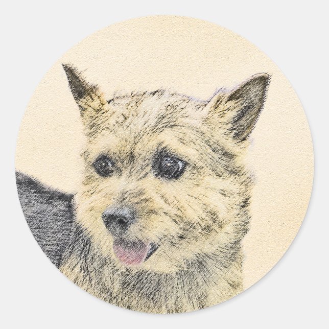 Norwich Terrier Painting - Cute Original Dog Art Classic Round Sticker (Front)