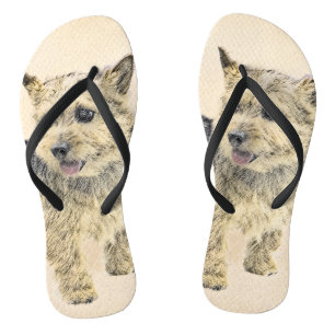 Norwich Terrier Painting - Cute Original Dog Art Flip Flops