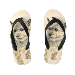 Norwich Terrier Painting - Cute Original Dog Art Kid's Flip Flops
