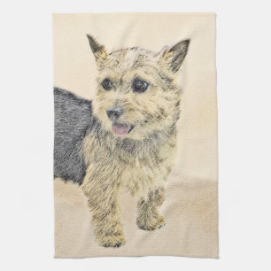 Norwich Terrier Painting - Cute Original Dog Art Kitchen Towel
