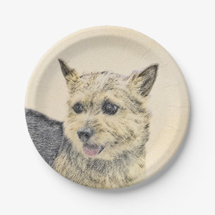 Norwich Terrier Painting - Cute Original Dog Art Paper Plate