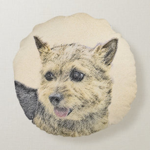 Norwich Terrier Painting - Cute Original Dog Art Round Pillow