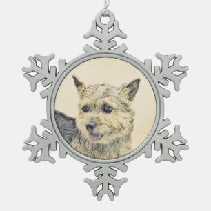Norwich Terrier Painting - Cute Original Dog Art Snowflake Pewter Christmas Ornament