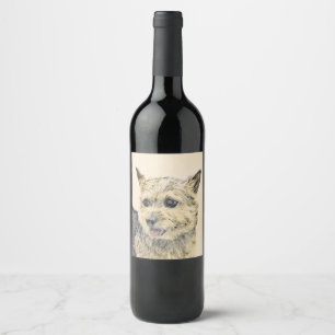 Norwich Terrier Painting - Cute Original Dog Art Wine Label