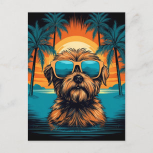 Norwich Terrier with sunglasses at the beach Postcard