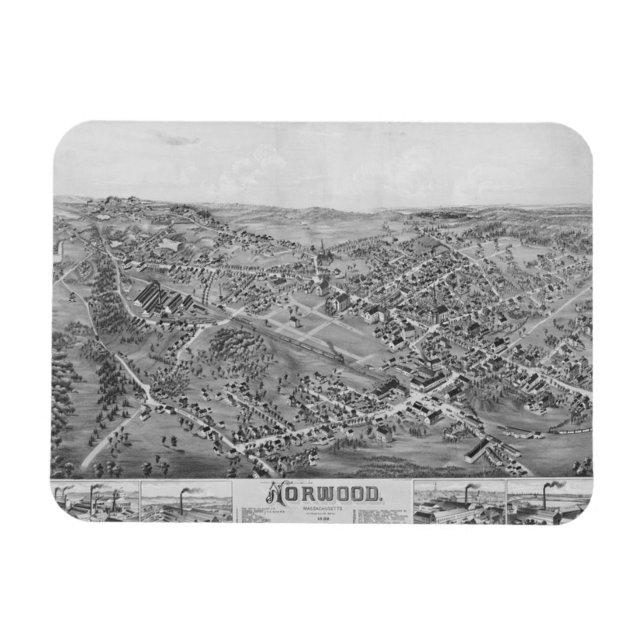 Norwood, MA Vintage Map 1882 Magnet (Horizontal)