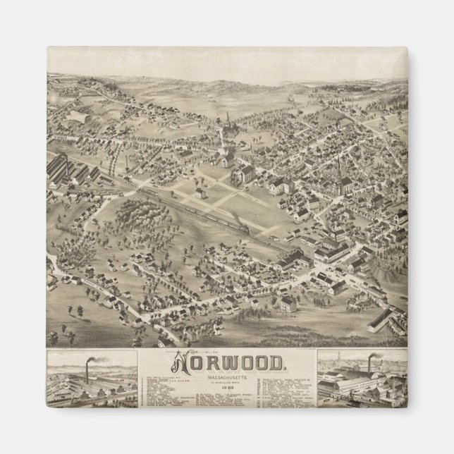 Norwood, MA Vintage Map 1882 Magnet (Front)