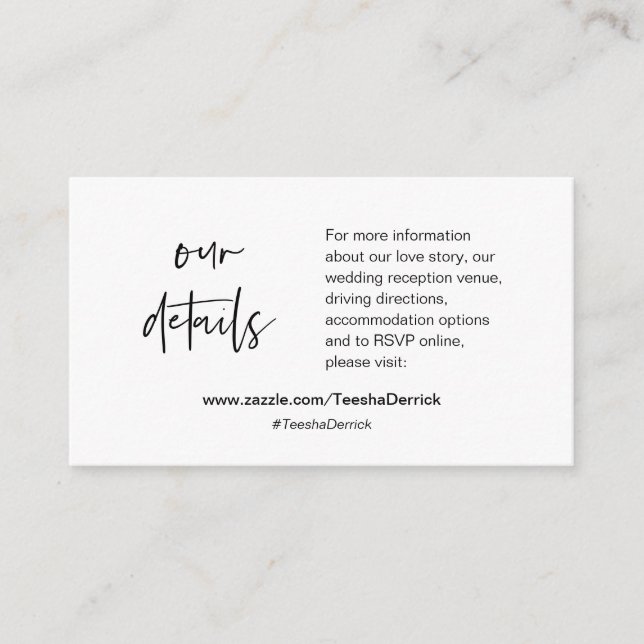 Nos détails de mariage, site Web, RSVP, Carte de b (Devant)