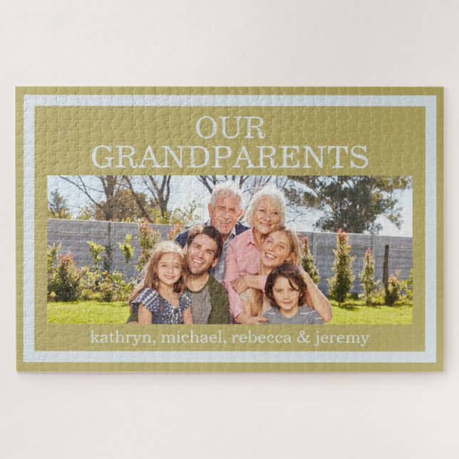 Nos grands-parents Noms Photo Puzzle Gold Border (Horizontal)