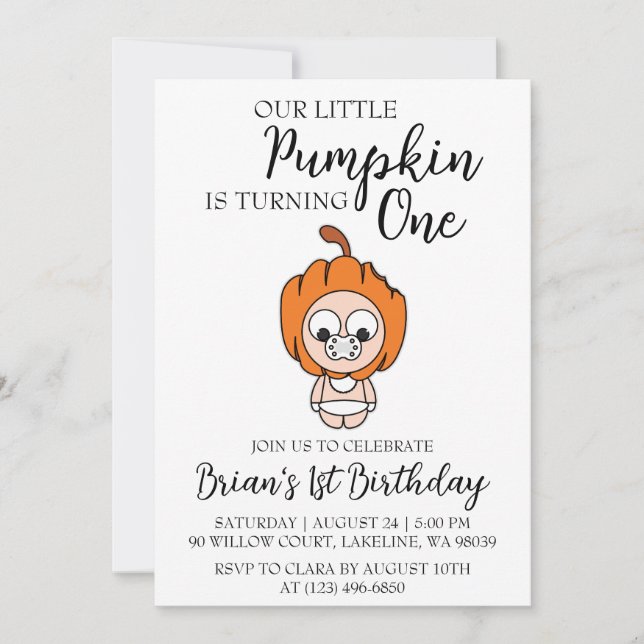 nos petites invitations d'anniversaire de citrouil (Devant)