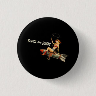 Nose Art Pinup Girl with Lasso  1 Inch Round Button