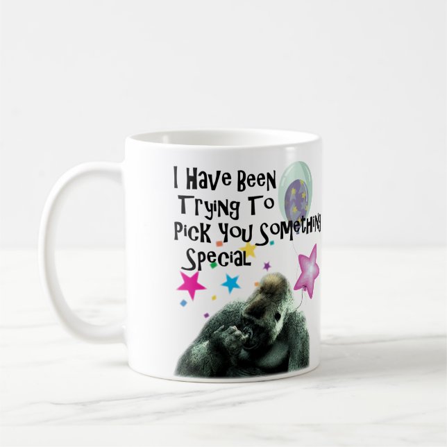 nose picking funny gorilla birthday coffee mug (Left)