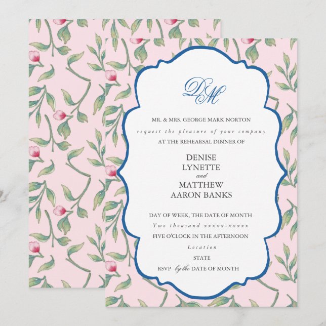 Nosegay Pink Rehearsal Dinner Invitation (Front/Back)