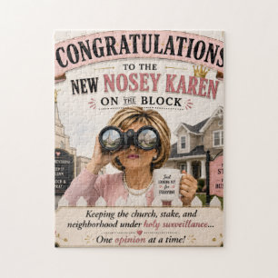 Nosey Karen at Church Funny Church Lady Gossip Hum Jigsaw Puzzle