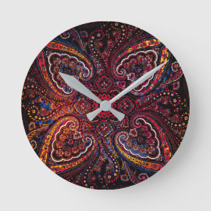 Nostalgia Red Tones Paisley Motif Round Clock
