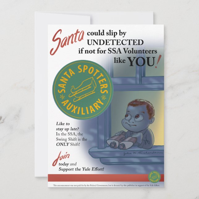 Nostalgic 1940s "Santa Spotters" Christmas card (Front)