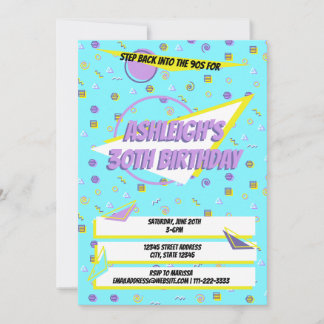 Nostalgic 90s Pattern Throwback Birthday Party Invitation