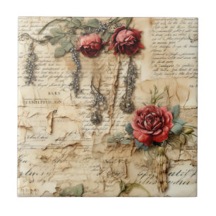 Nostalgic Antique Floral Love Letter Tile