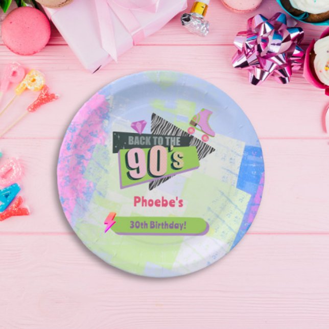 Nostalgic Back to the 90s Retro Birthday Party Paper Plate (Creator Uploaded)