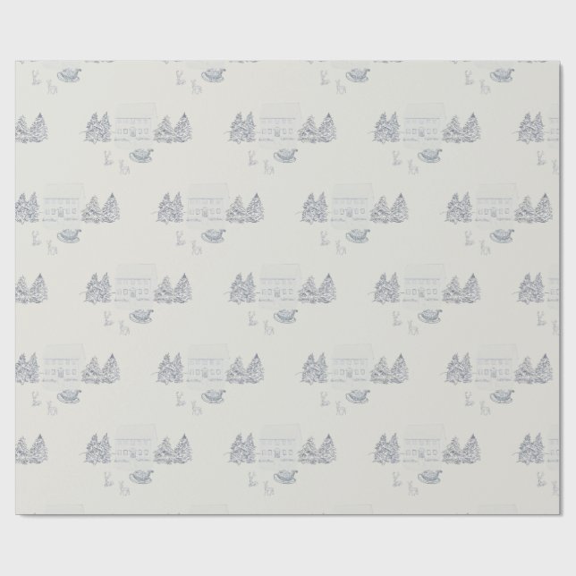 Nostalgic Blue Christmas  Wrapping Paper (Flat)