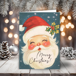 Nostalgic Blue Merry Christmas Santa Personalized Holiday Card