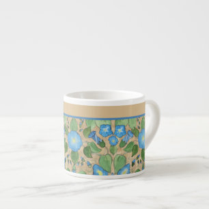 Nostalgic Blue Morning Glory Floral Pattern, Taupe Espresso Cup