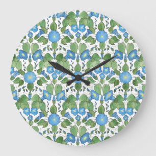 Nostalgic Blue Morning Glory Round Wall Clock