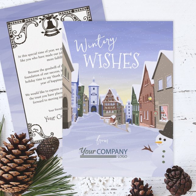 Nostalgic Business Logo Light Blue Christmas Holiday Card (Nostalgic Company Holiday Greeting Cards Rothenburg, German, old Bavarian Town)