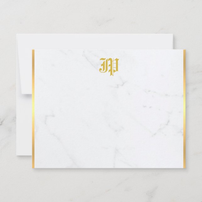 Nostalgic Calligraphic Typed Gold Monogram Marble Card (Front)